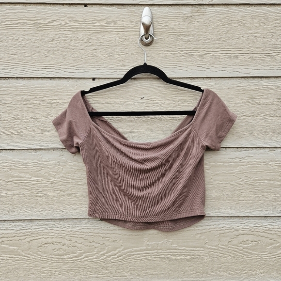 Cider cocoa brown short sleeve crop top with gathered bust large - Picture 2 of 3
